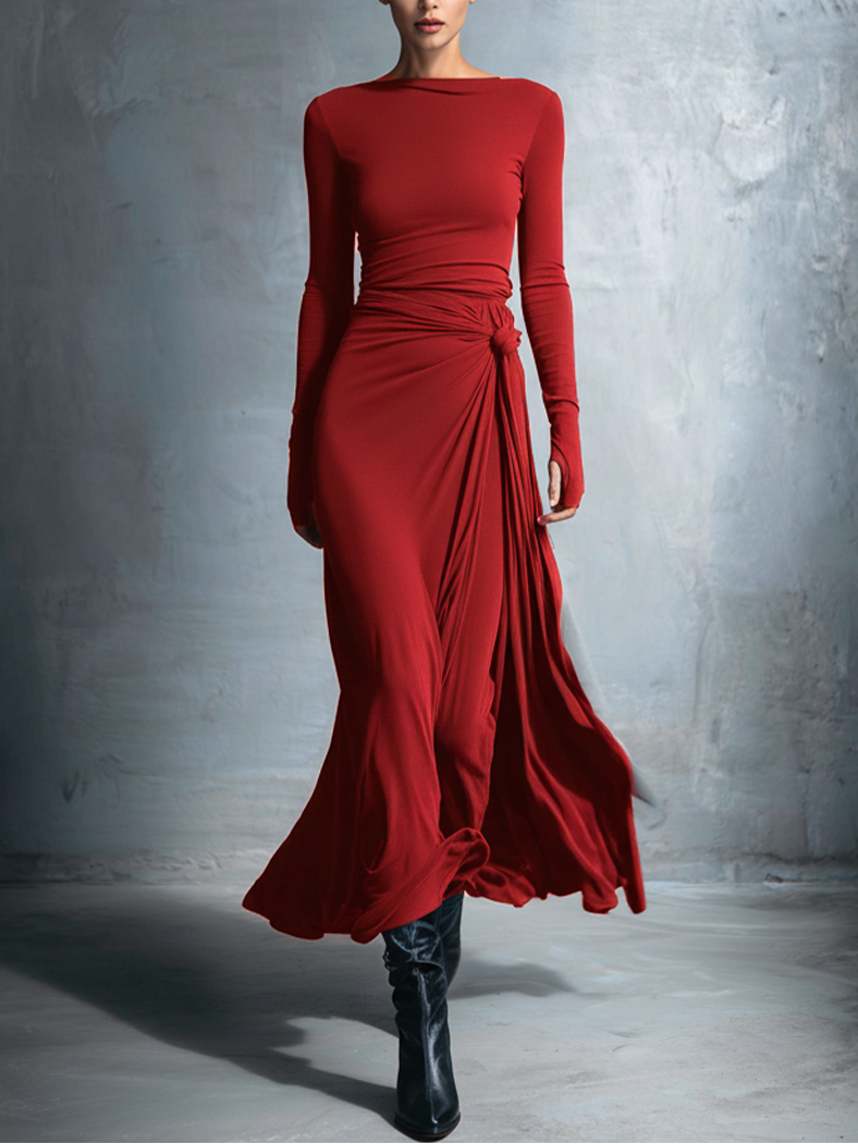 NURIA / VESTIDO LARGO CON NUDO LATERAL