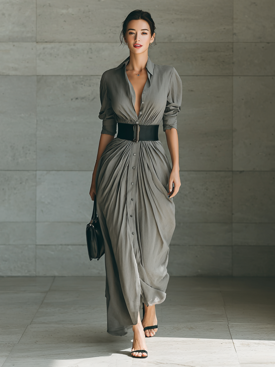 ZAMARA/ VESTIDO LARGO CON BOTONES