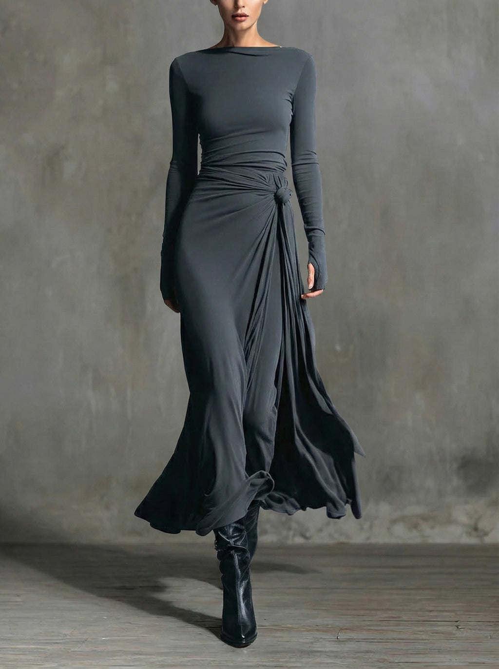 NURIA / VESTIDO LARGO CON NUDO LATERAL