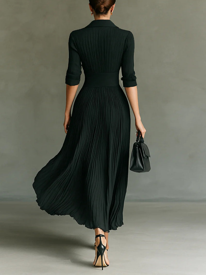 ATHENA/ VESTIDO LARGO PLISADO CON CINTURA ALTA