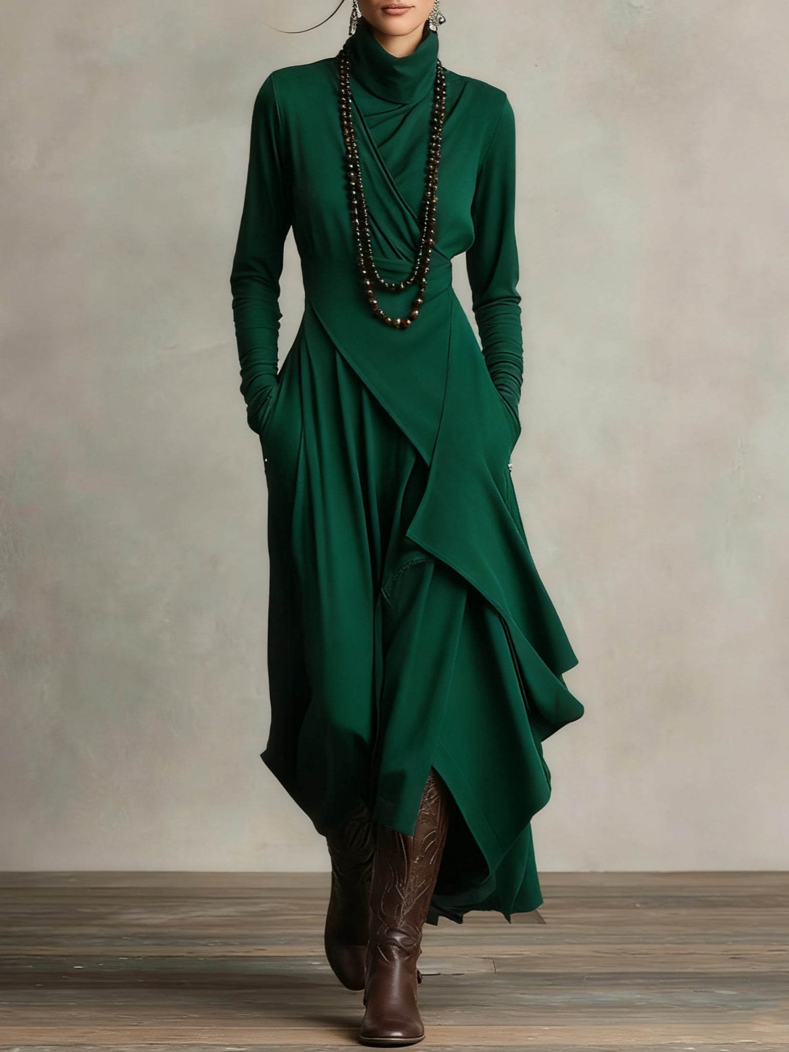 TERESA / VESTIDO MAXI PLISADO ELEGANTE