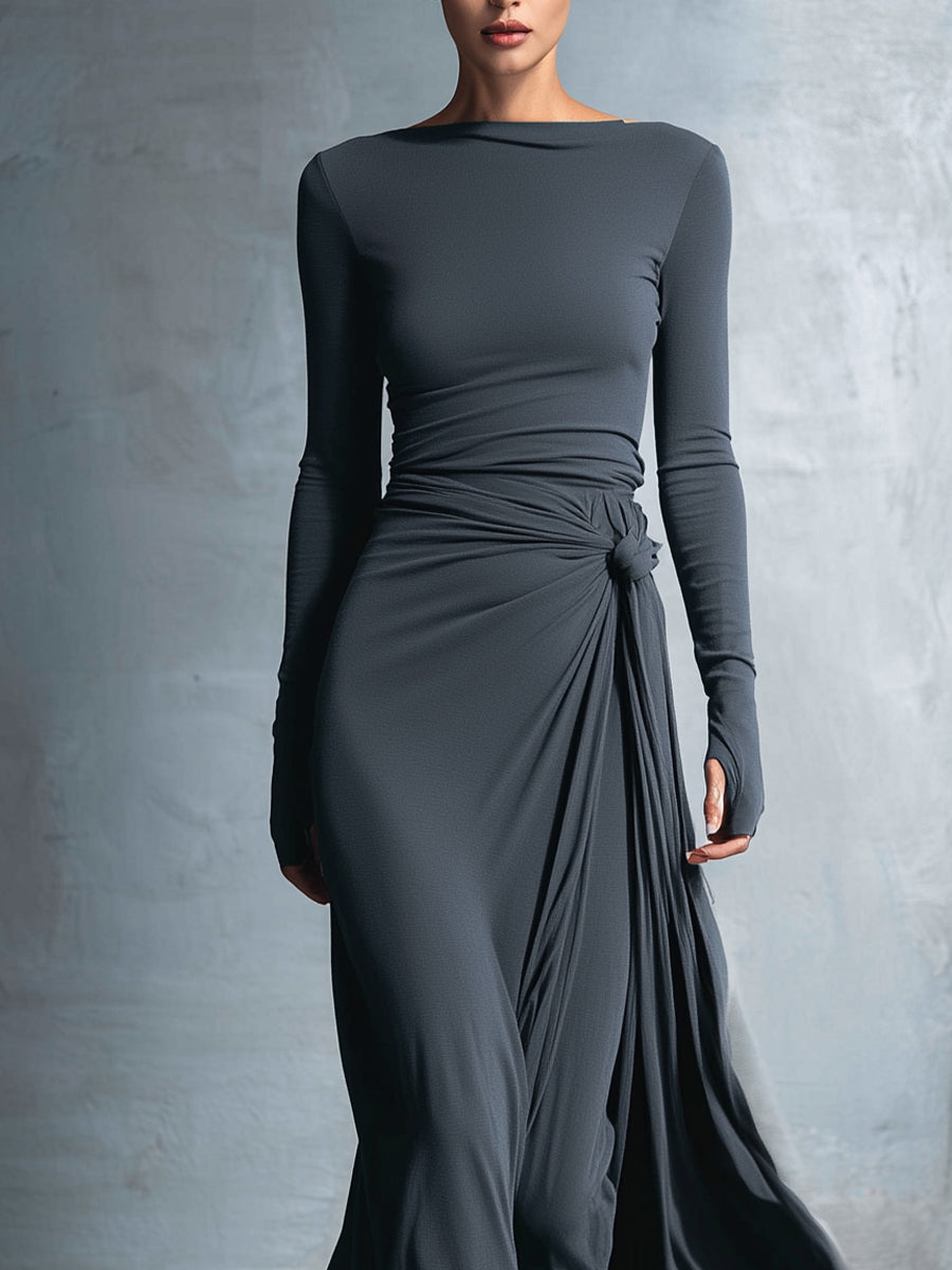 NURIA / VESTIDO LARGO CON NUDO LATERAL